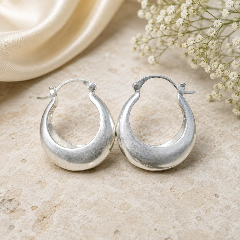 Handmade 925 Sterling Silver Chunky U-Hoop Earrings – Minimalist Modern Statement Jewelry