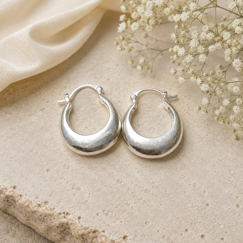 Handmade 925 Sterling Silver Chunky U-Hoop Earrings – Minimalist Modern Statement Jewelry
