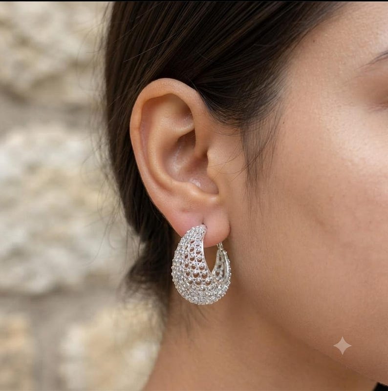 Handmade 925 Sterling Silver Filigree Hoop Earrings – Wide Vintage Boho Statement Jewelry