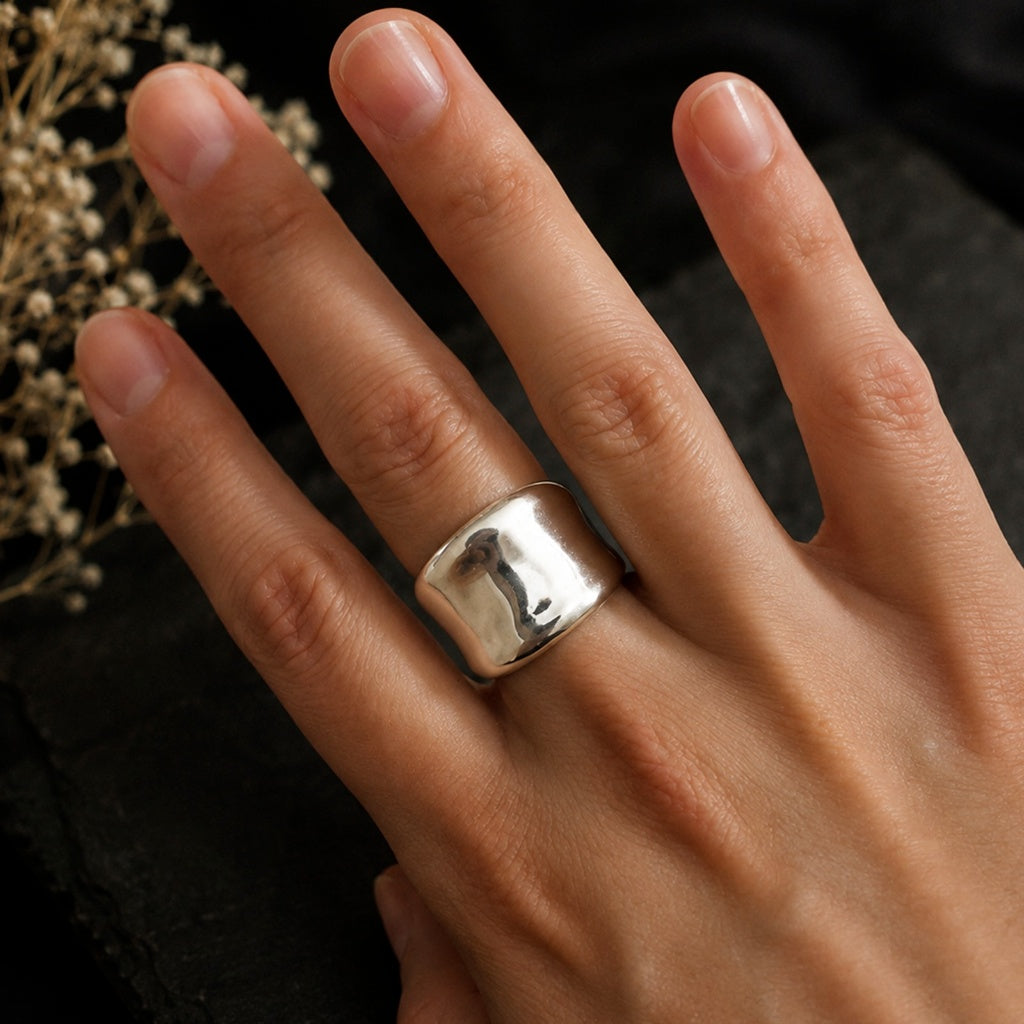 Handmade Chunky 925 Sterling Silver Dome Statement Ring