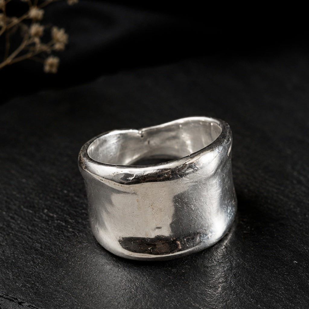 Handmade Chunky 925 Sterling Silver Dome Statement Ring