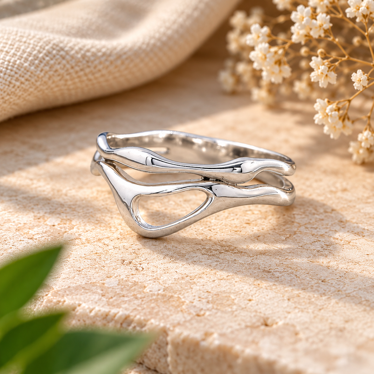 Handmade 925 Sterling Silver Wave Ring – Chunky Ocean-Inspired Boho Statement Jewelry