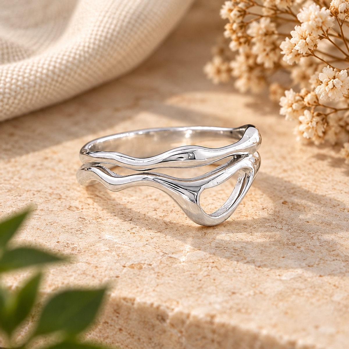 Handmade 925 Sterling Silver Wave Ring – Chunky Ocean-Inspired Boho Statement Jewelry