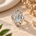 Handmade 925 Sterling Silver Oval Moonstone Filigree Ring – Cabochon Statement Boho Jewelry