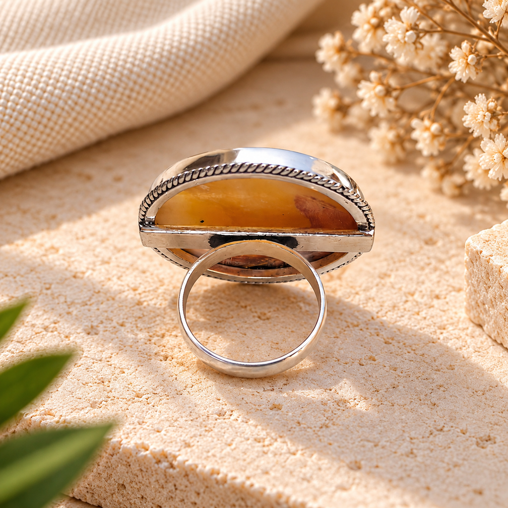 Handmade 925 Sterling Silver Mother of Pearl Oval Ring – Iridescent Statement Filigree Jewelry