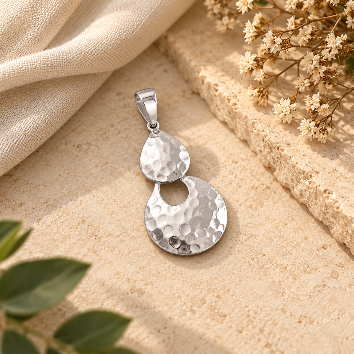 Handmade 925 Sterling Silver Hammered Pendant – Stylish Solid Silver Statement Necklace Jewelry