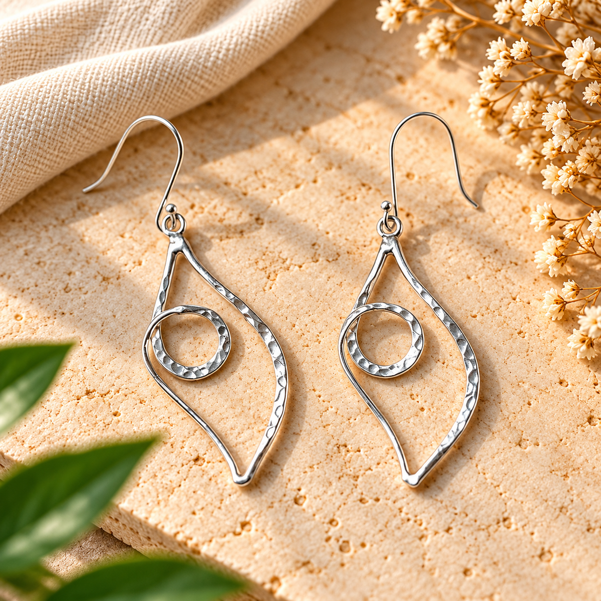 Handmade 925 Sterling Silver Hammered Geometric Spiral Dangle Earrings – Abstract Boho Statement Jewelry