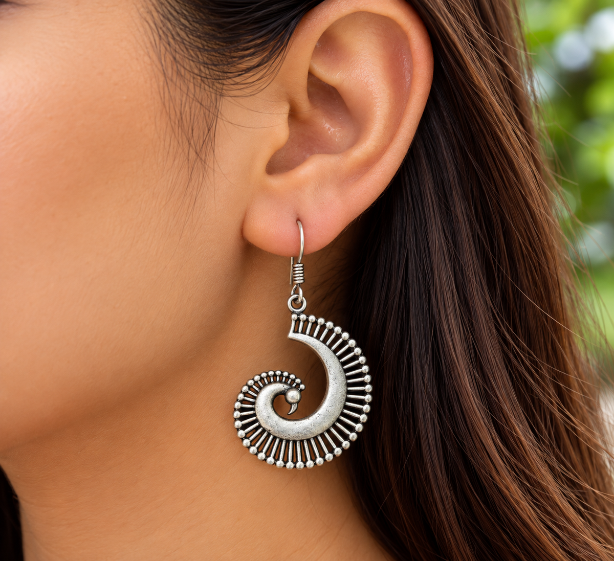 Handmade 925 Sterling Silver Oxidized Spiral Sunburst Earrings – Antique Boho Tribal Dangle Jewelry