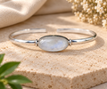 Handmade 925 Sterling Silver Rainbow Moonstone Cuff Bangle – Boho Statement Bracelet