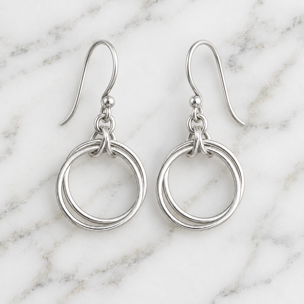 Handmade 925 Sterling Silver Double Hoop Drop Earrings – Minimalist Geometric Dangle Jewelry