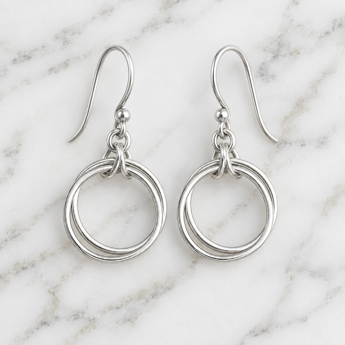 Handmade 925 Sterling Silver Double Hoop Drop Earrings – Minimalist Geometric Dangle Jewelry