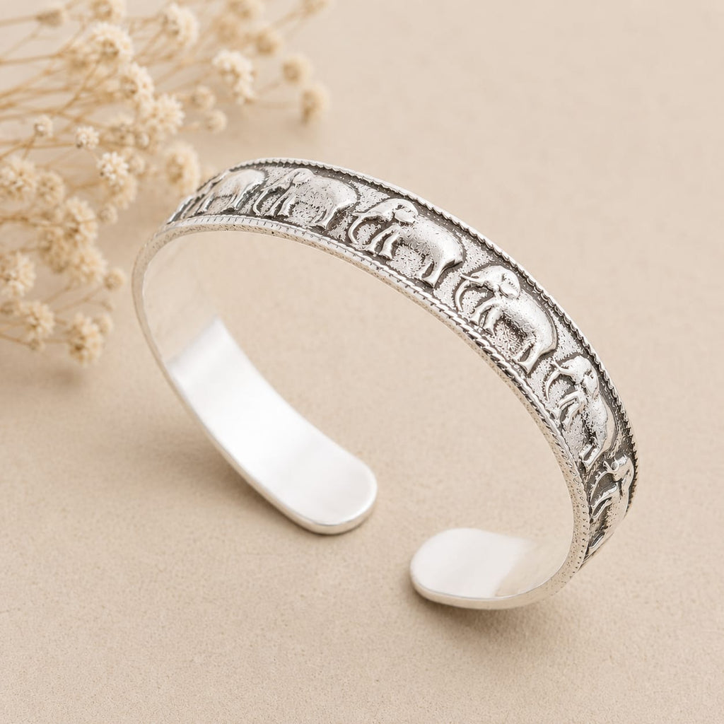 Handmade 925 Sterling Silver Elephant Cuff Bracelet – Boho Tribal Adjustable Statement Bangle