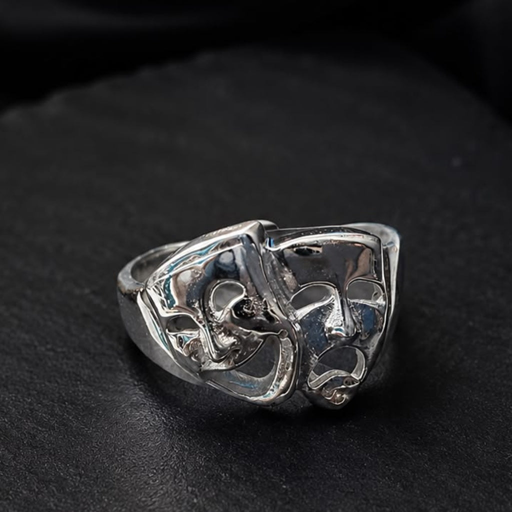 925 Sterling Silver Comedy & Tragedy Theater Mask Statement Ring