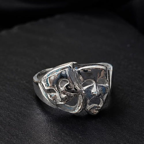 925 Sterling Silver Comedy & Tragedy Theater Mask Statement Ring