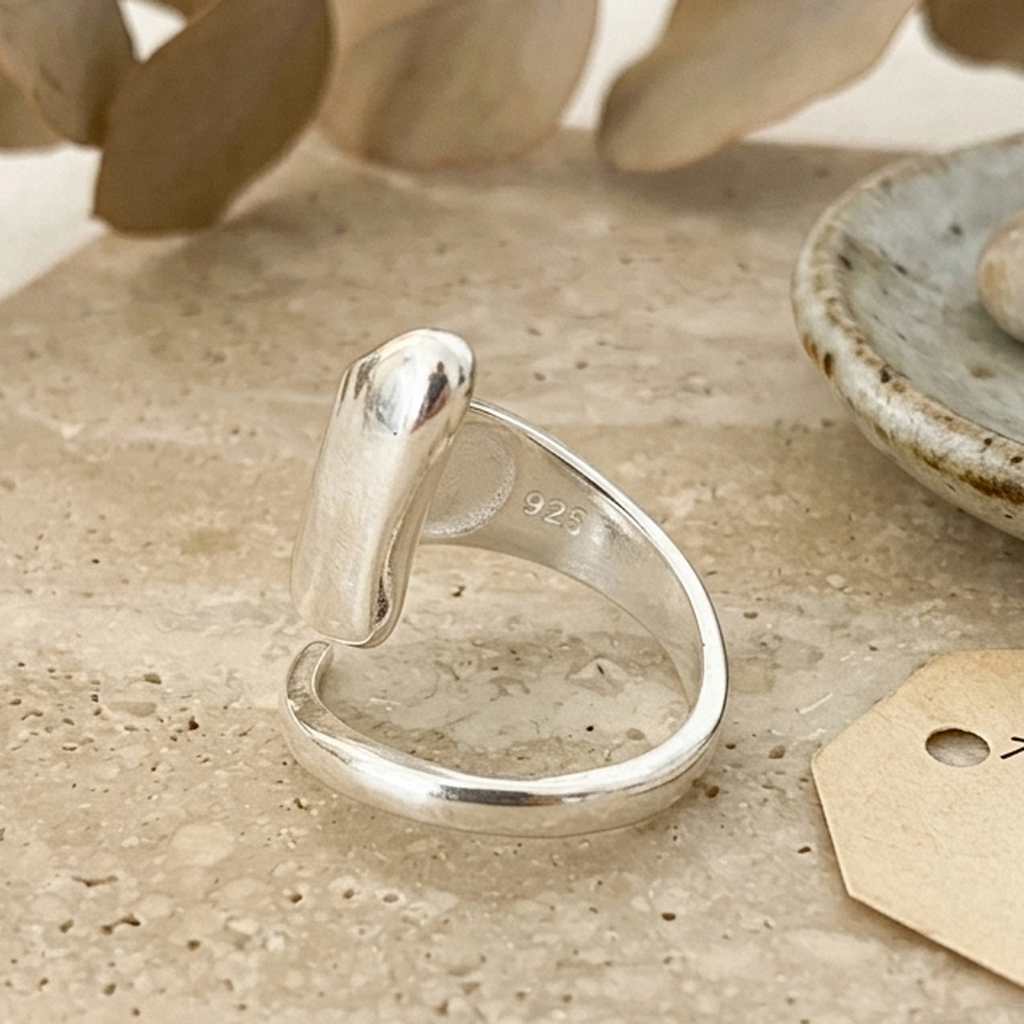 925 Sterling Silver Abstract Geometric Wrap Ring – Adjustable Wide Band