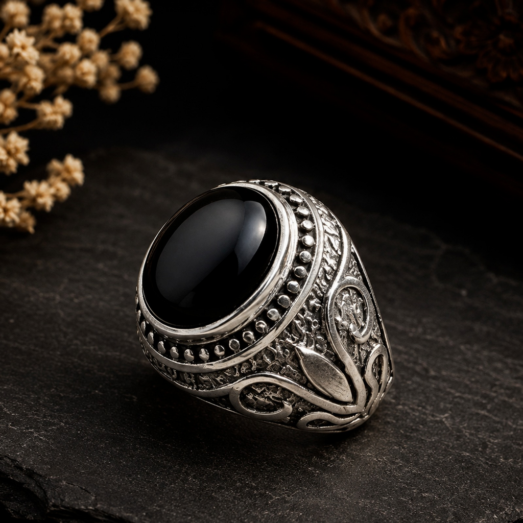 Handmade 925 Sterling Silver Black Onyx Signet Ring – Gothic Vintage Statement Jewelry