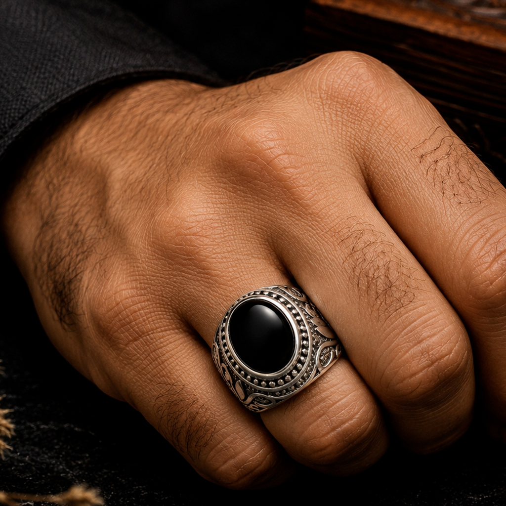 Handmade 925 Sterling Silver Black Onyx Signet Ring – Gothic Vintage Statement Jewelry