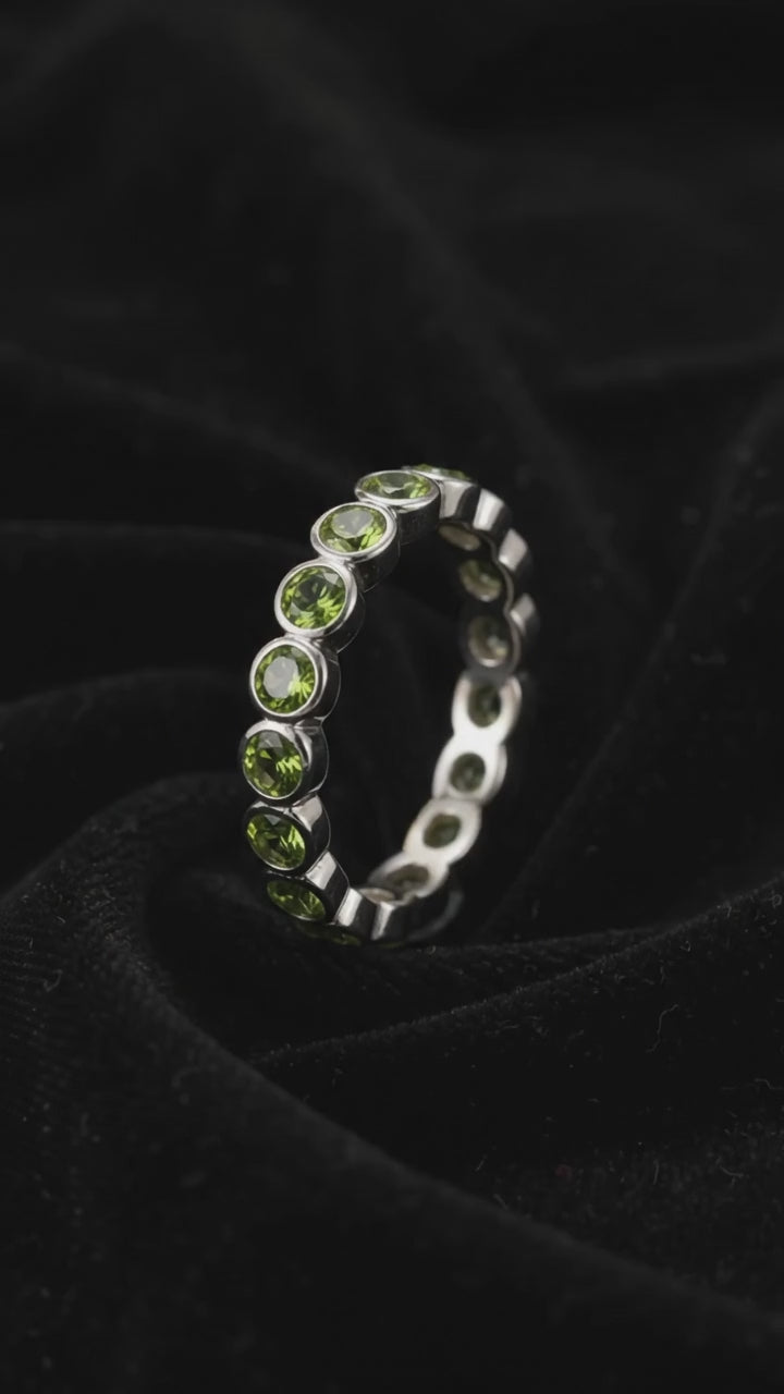 Handmade 925 Sterling Silver Peridot Eternity Ring – Stackable August Birthstone Wedding Band