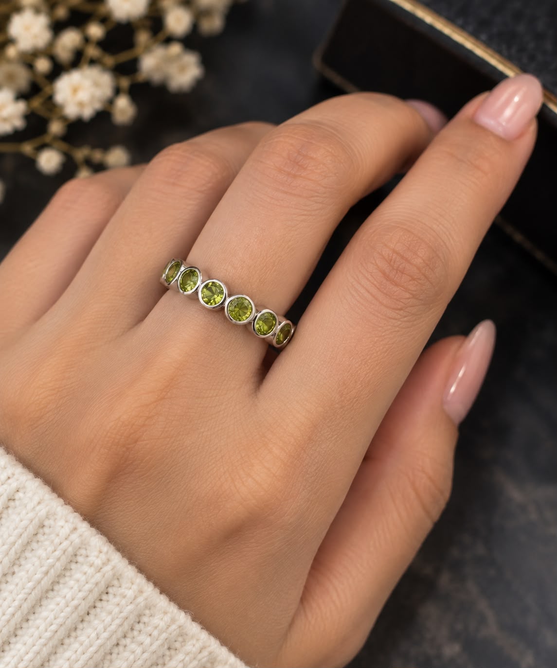 Handmade 925 Sterling Silver Peridot Eternity Ring – Stackable August Birthstone Wedding Band