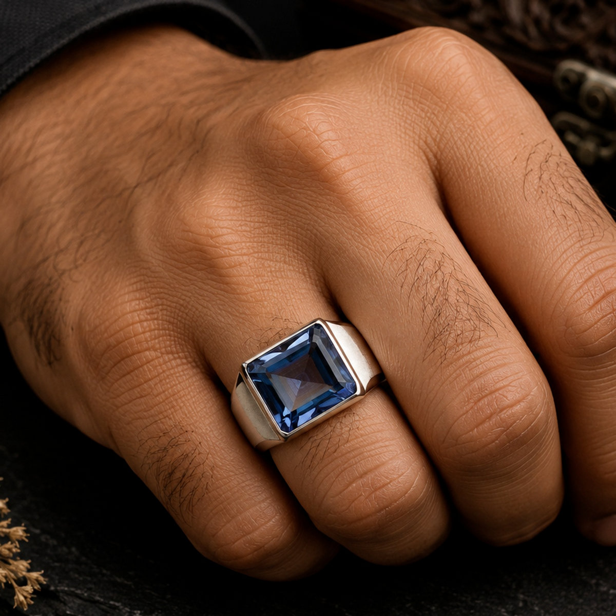 925 Sterling Silver Sky Blue Topaz Men’s Statement Ring – Rectangular Gemstone Gift