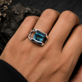 925 Sterling Silver Rectangular Blue Topaz Ring – Minimalist December Birthstone Unisex Jewelry